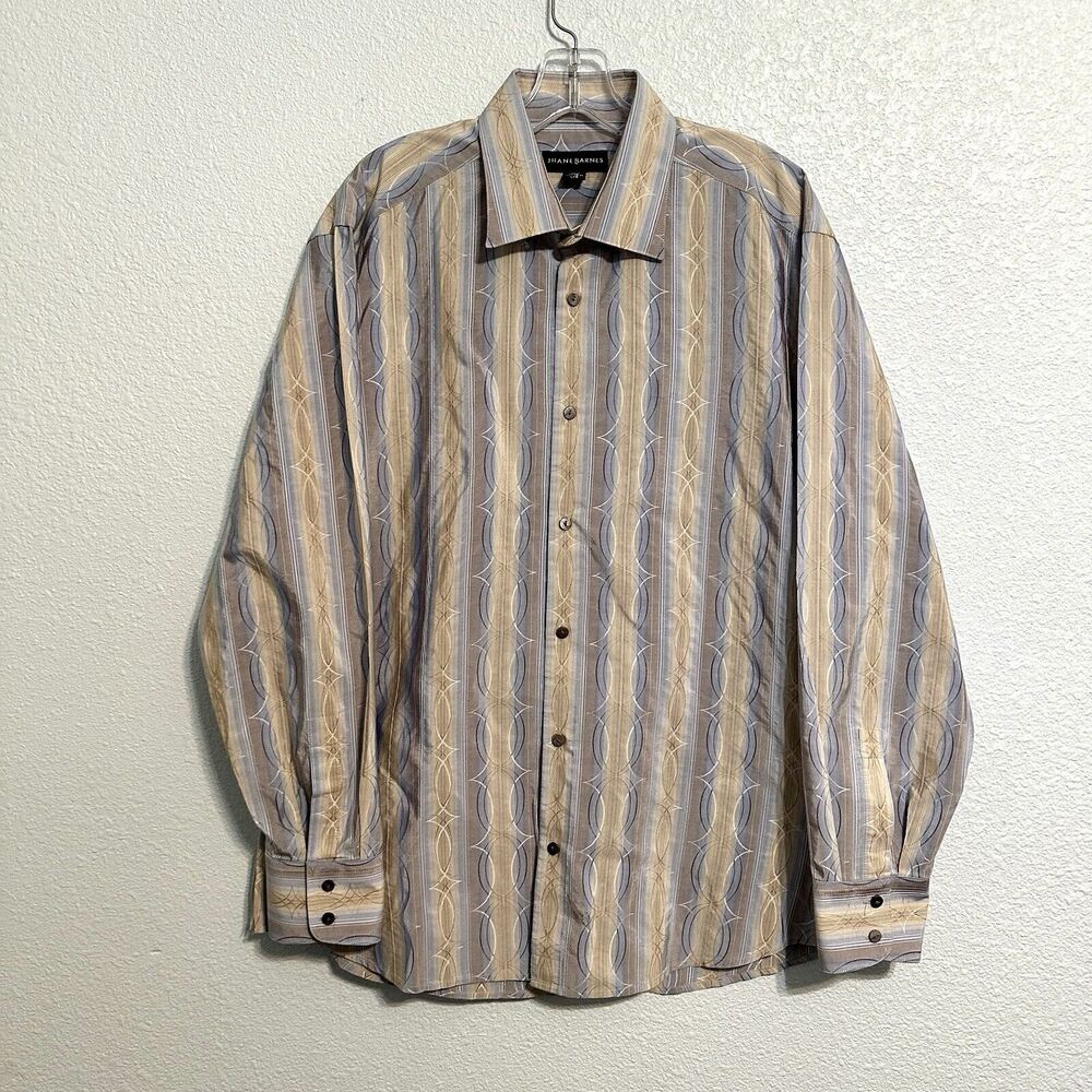 Jhane Barnes Button Shirt Men's Large Long Sleeve Geometric Pattern Silk Blend